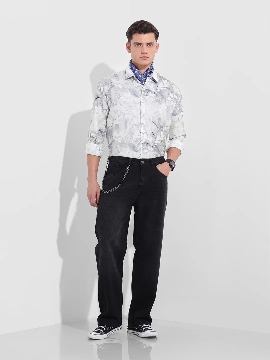 Men's Grey Relaxed Fit Printed Casual Shirt - Image 9