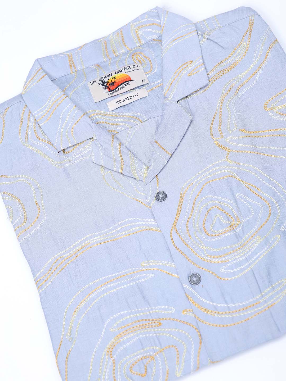 Men's Grey Relaxed Fit Embroided Embroidered Shirt - Image 7