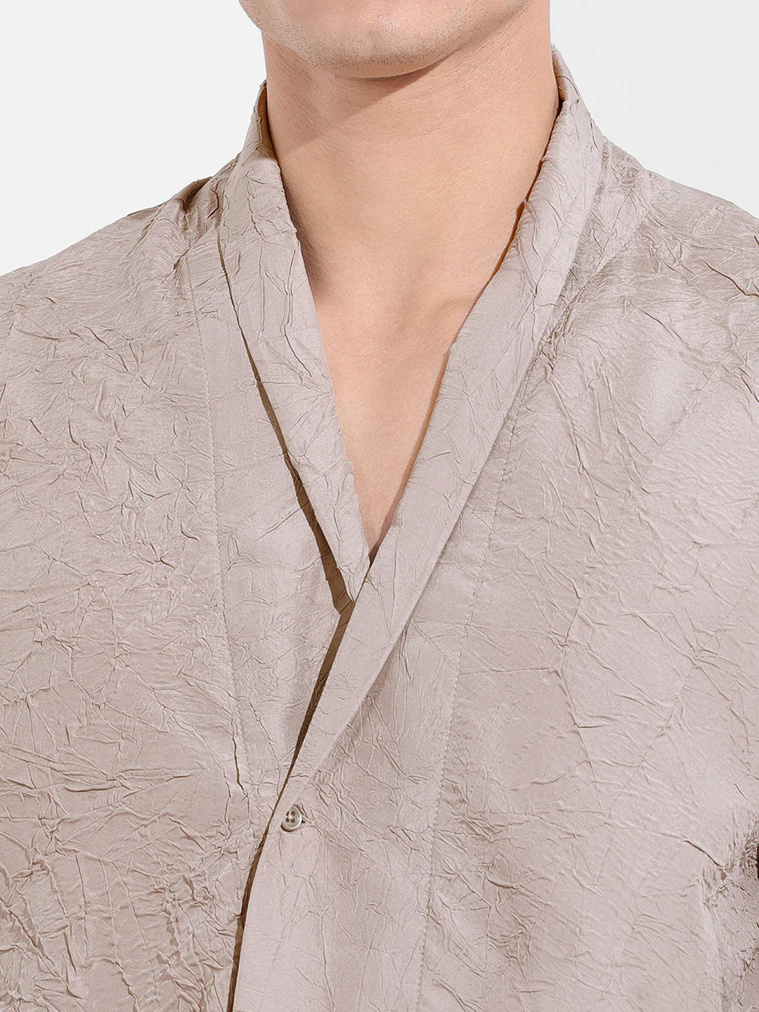 Men's Grey Relaxed Fit Textured Party Wear Shirt - Image 6
