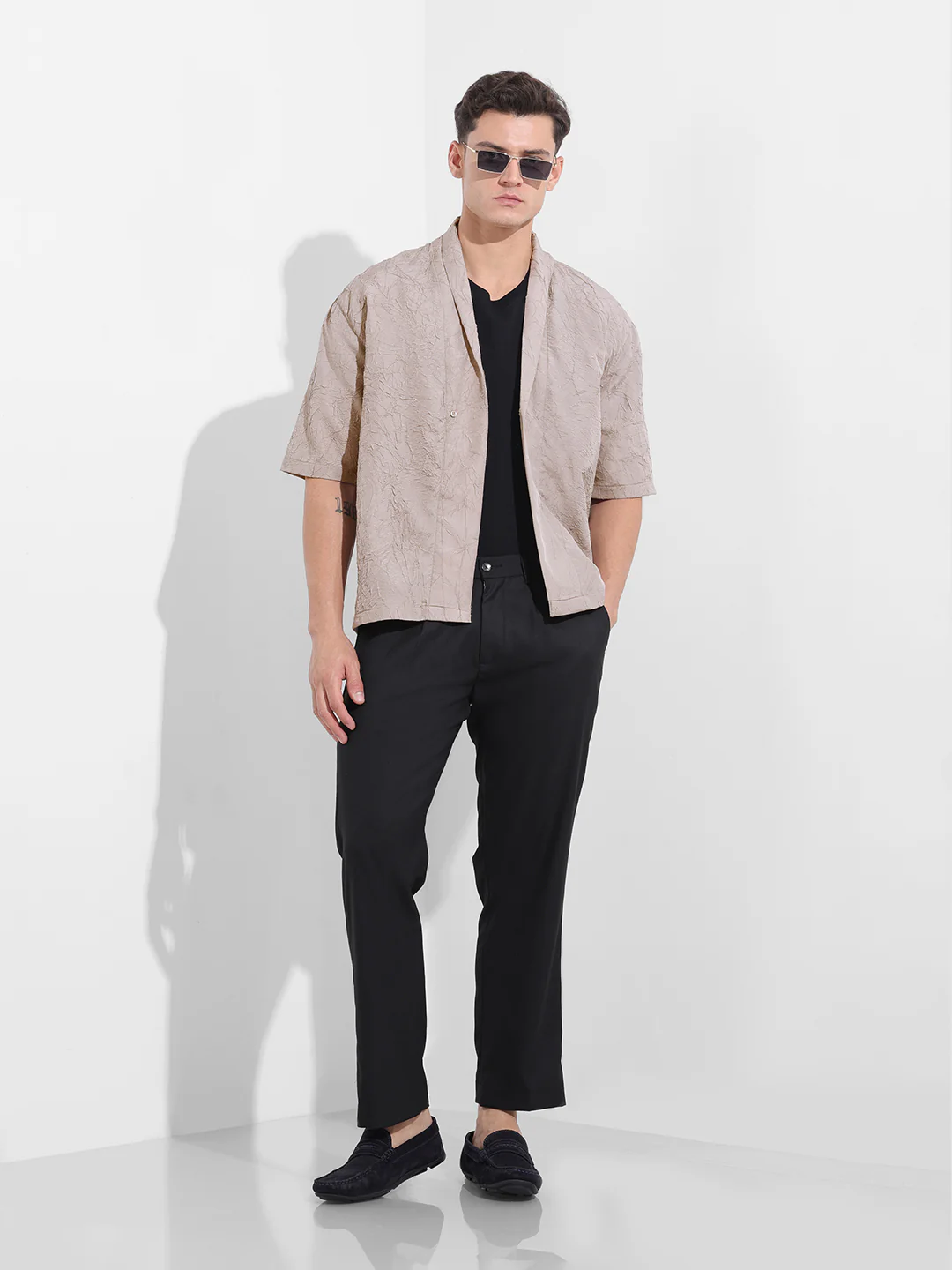 Men's Grey Relaxed Fit Textured Party Wear Shirt - Image 8