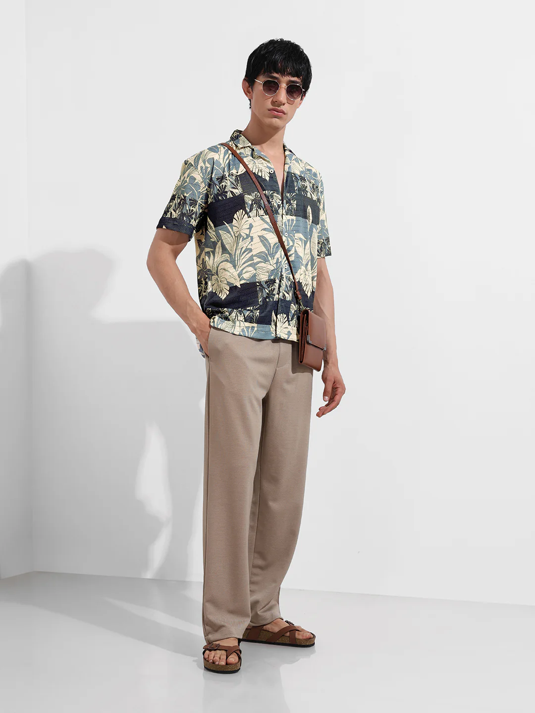 Men's Grey Relaxed Fit Printed Resort Shirt - Image 2