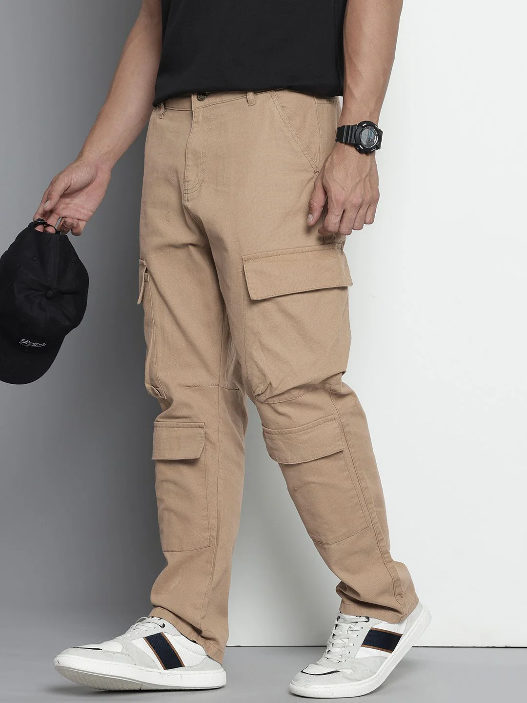 Men's Circular Grey Relaxed Fit Solid Utility Cargo - Image 2