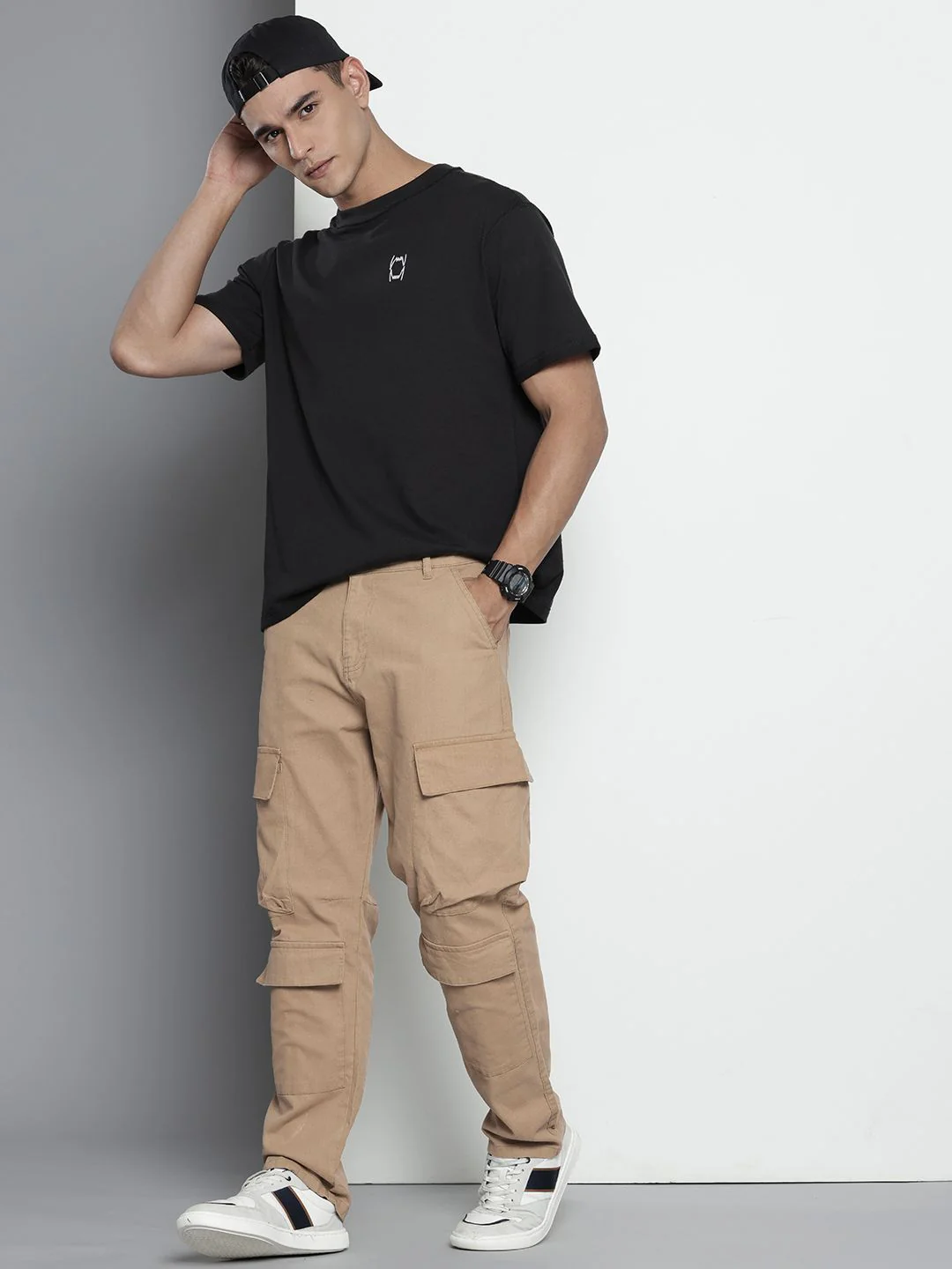 Men's Circular Grey Relaxed Fit Solid Utility Cargo - Image 4