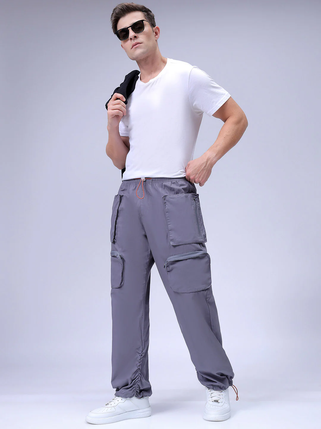 Men's Steel grey Relaxed Fit Solid Utility Jogger - Image 2