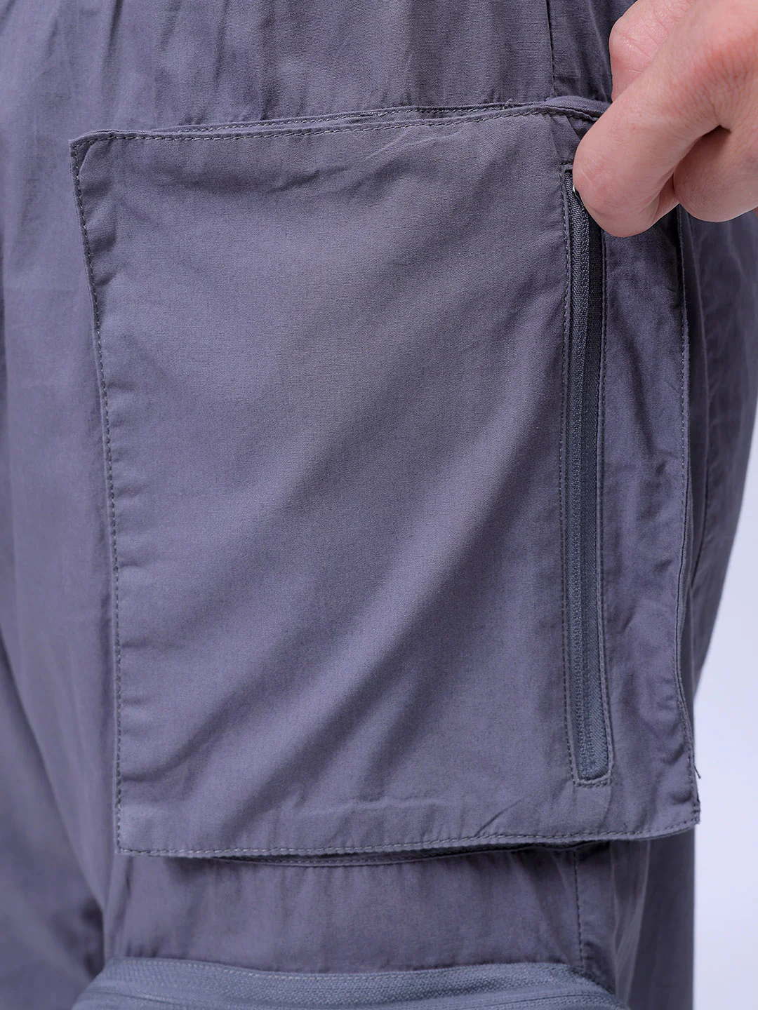 Men's Steel grey Relaxed Fit Solid Utility Jogger - Image 7