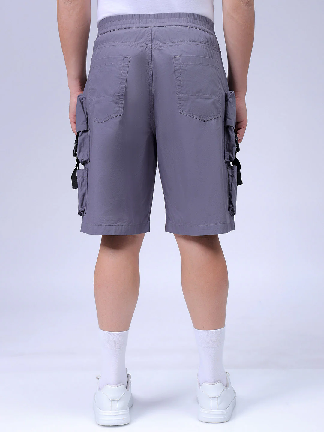 Men's Steel grey Relaxed Fit Solid Utility Shorts - Image 5