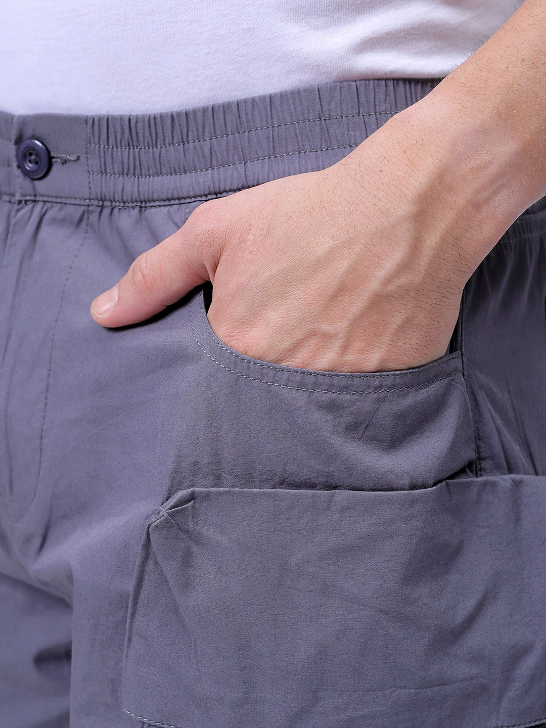 Men's Steel grey Relaxed Fit Solid Utility Shorts - Image 7