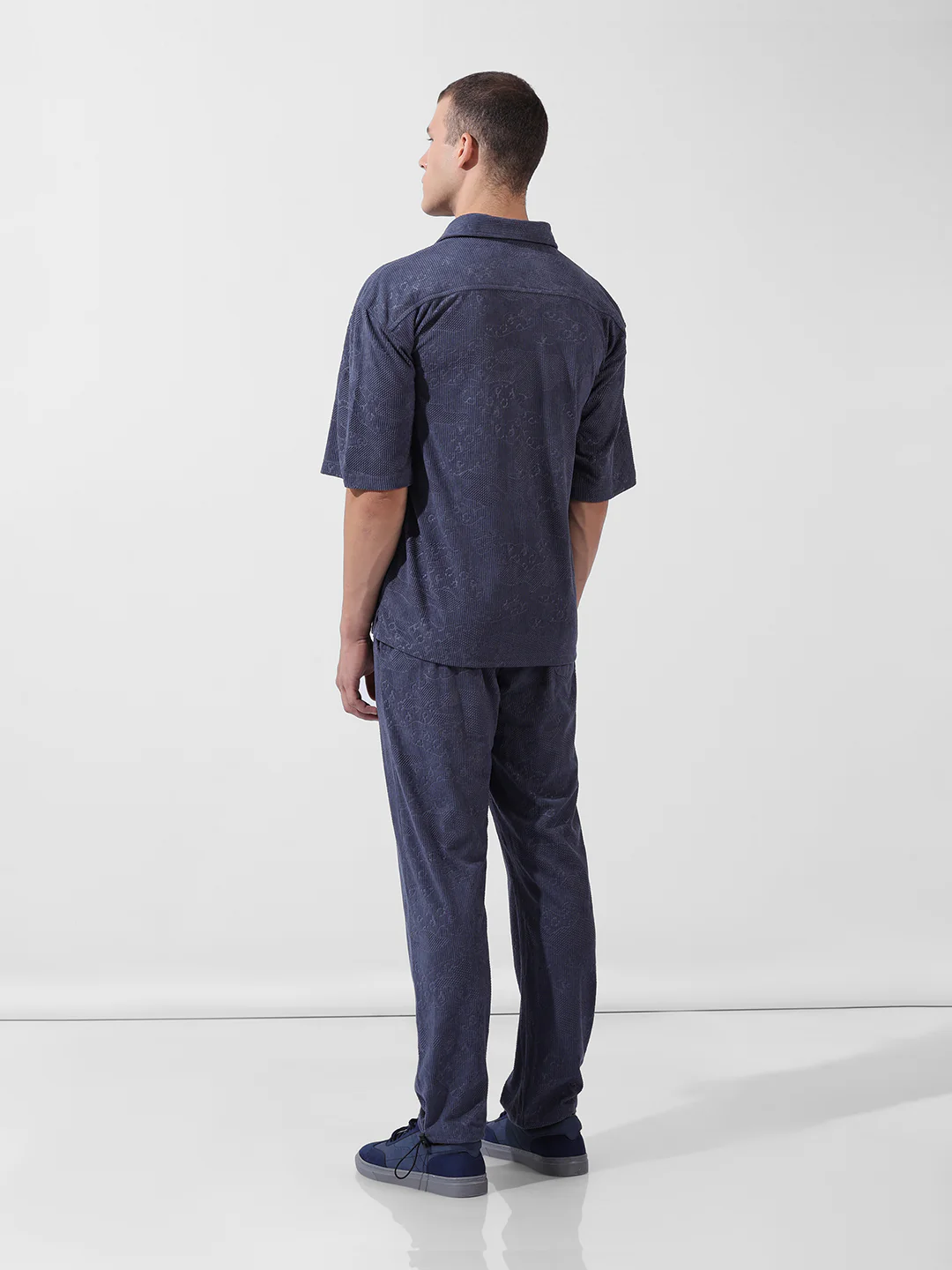 Men's Navy Blue Relaxed Fit Textured Street Coordinates - Image 4
