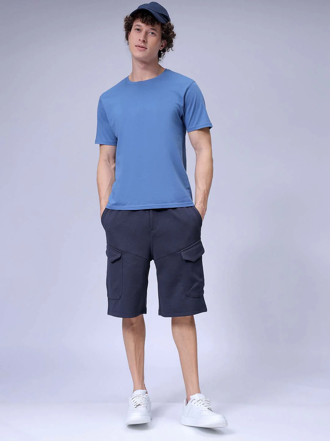 Men's Dark Grey Relaxed Fit Textured Utility Shorts - Image 4