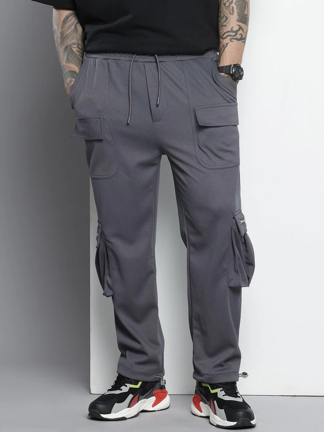Men's Graphite Relaxed Fit Textured Street Wear Jogger - Image 3