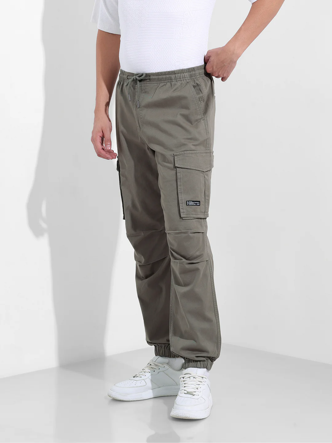 Men's Stone Grey Relaxed Fit Solid Utility Cargo - Image 2