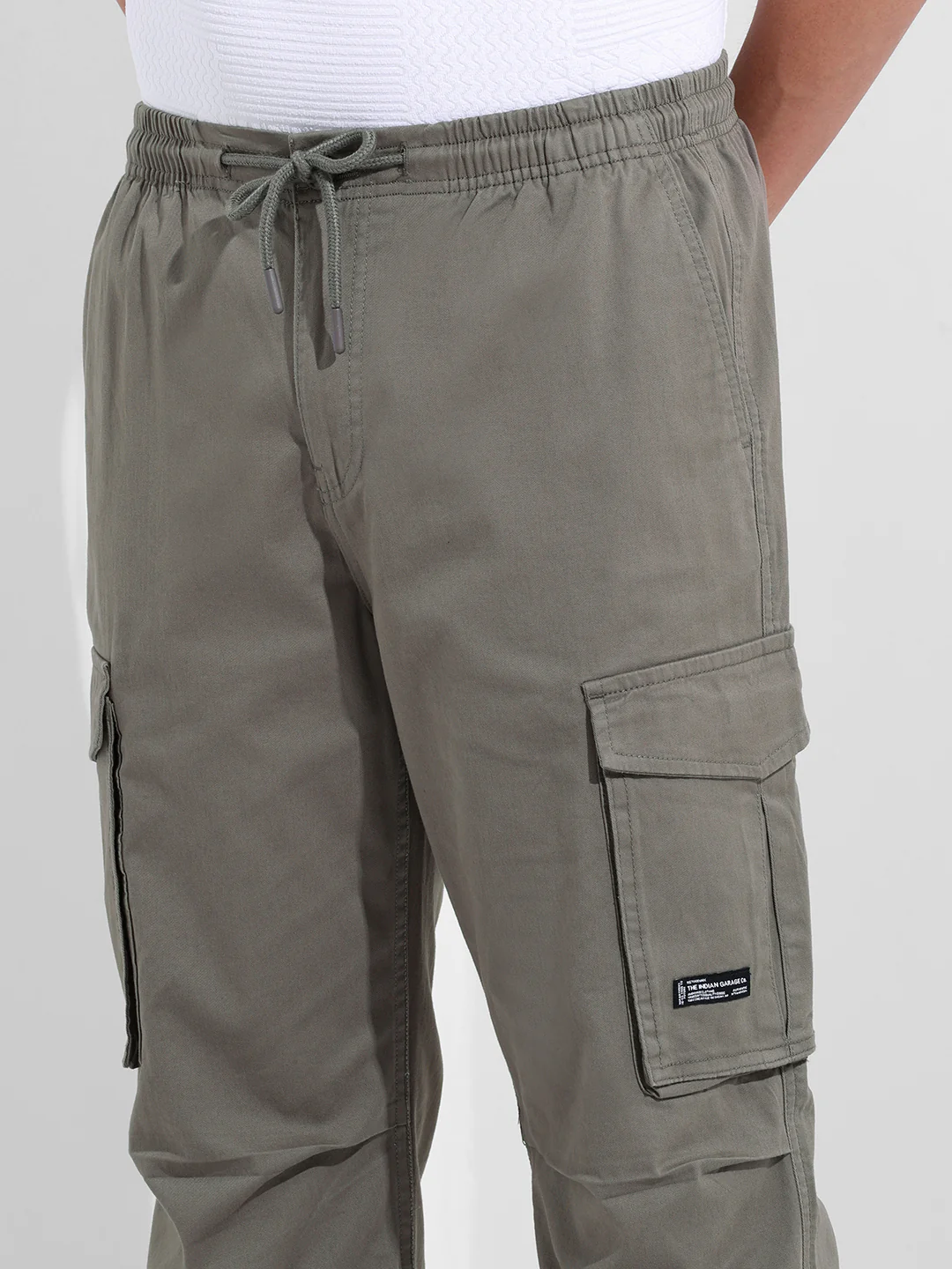 Men's Stone Grey Relaxed Fit Solid Utility Cargo - Image 5