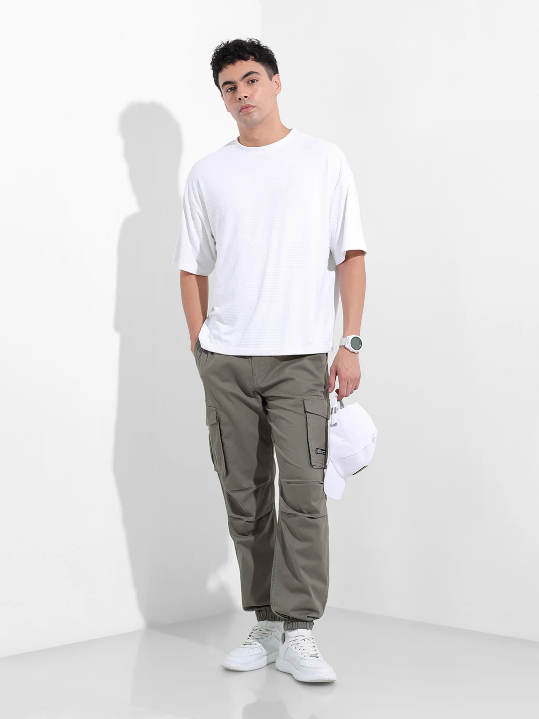 Men's Stone Grey Relaxed Fit Solid Utility Cargo - Image 7