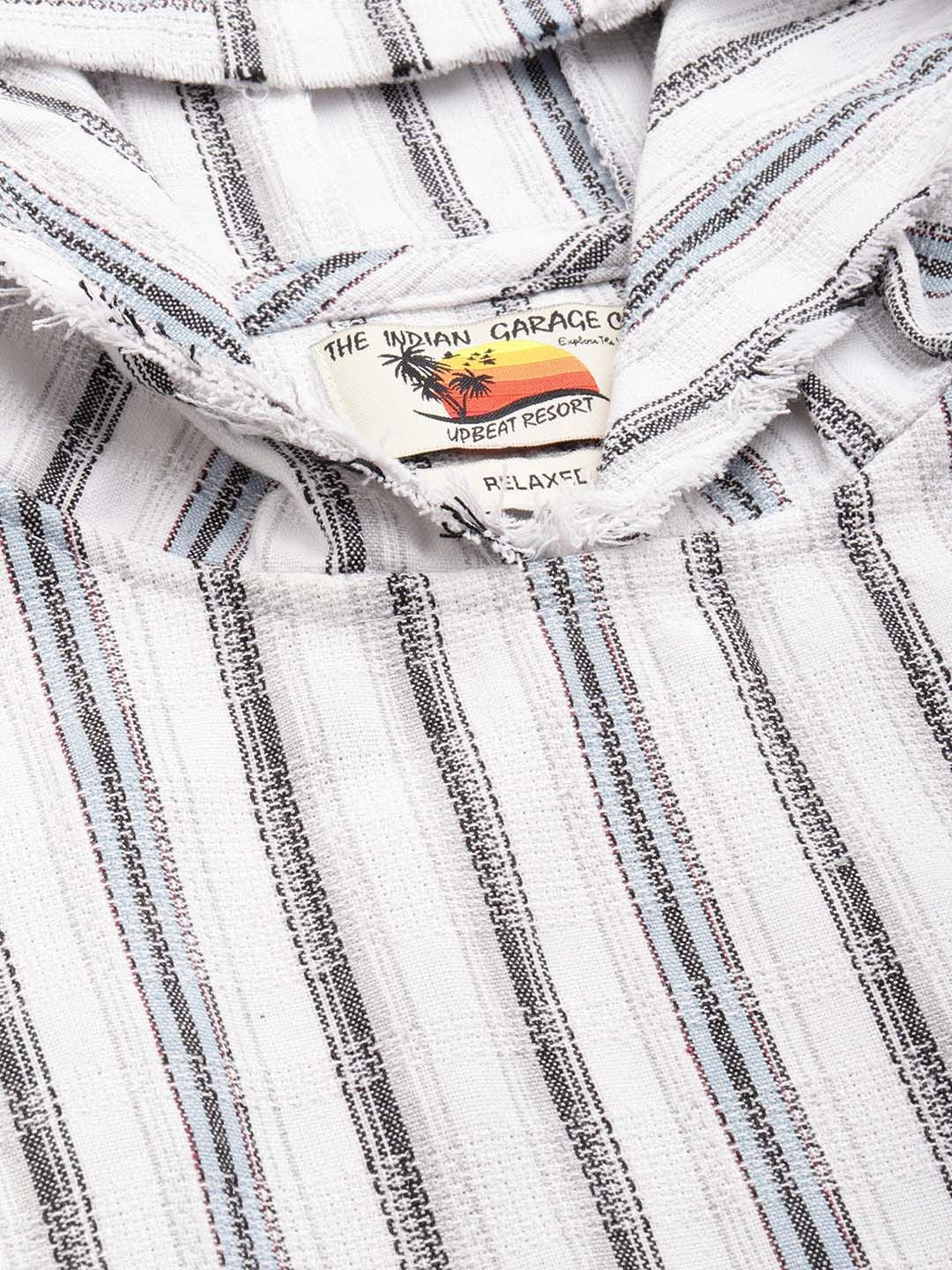Men's Grey Relaxed Fit Vertical Stripes Bohemian Printed Shirt - Image 5