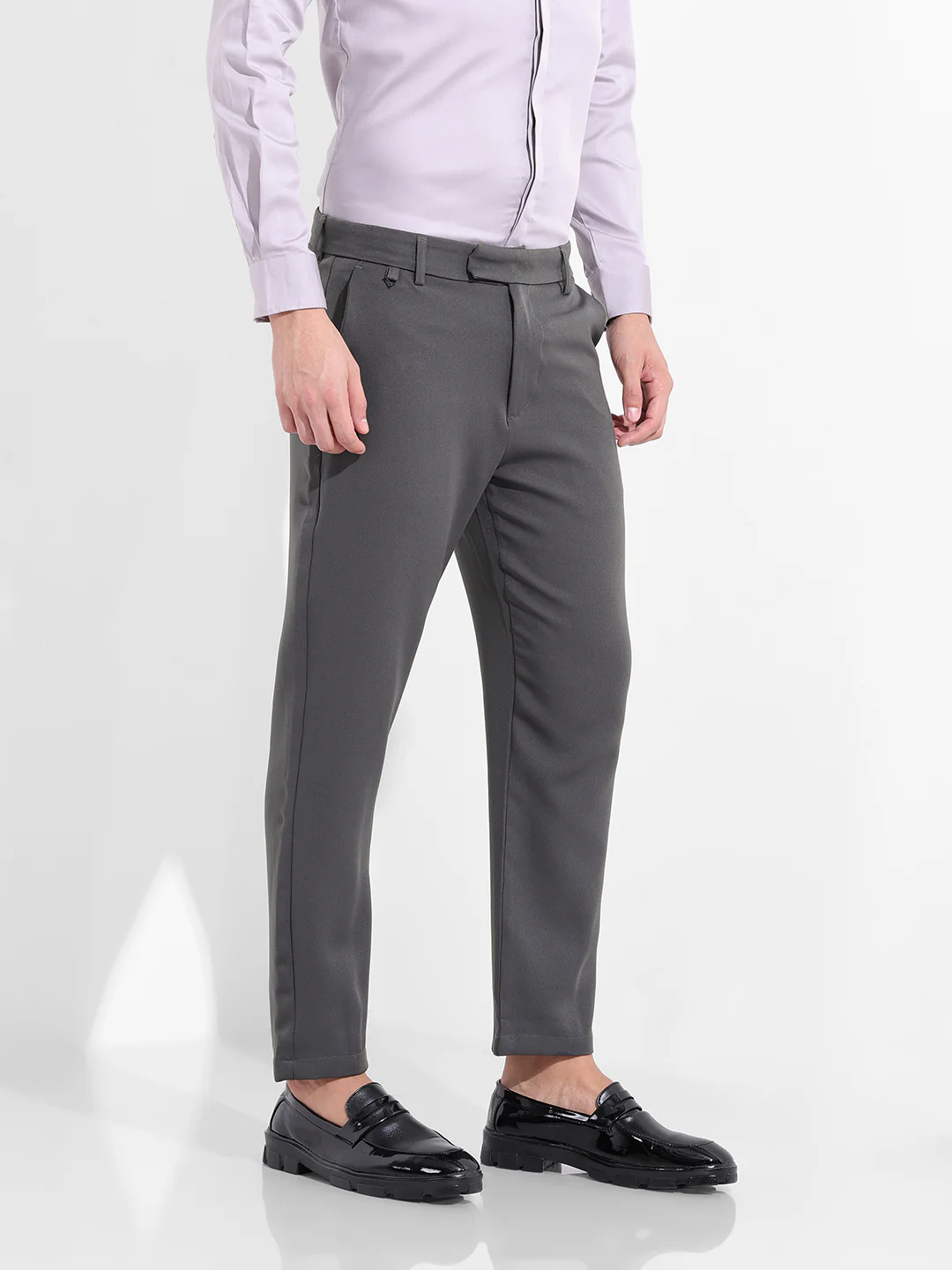 Men's Grey Slim Fit Solid Casual Trouser - Image 3
