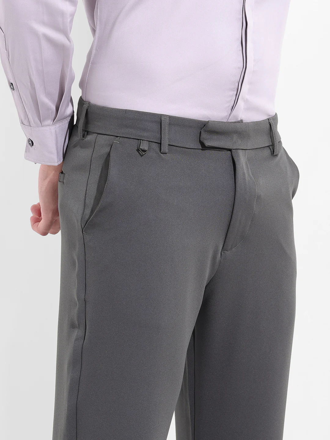 Men's Grey Slim Fit Solid Casual Trouser - Image 5