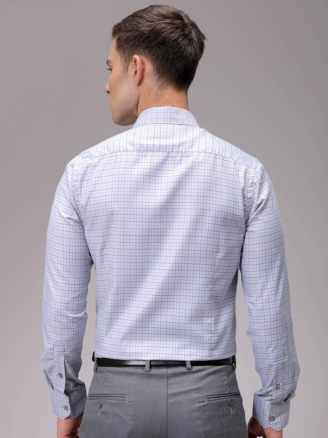 Men's Grey Slim Fit Checked Formal Shirt - Image 5
