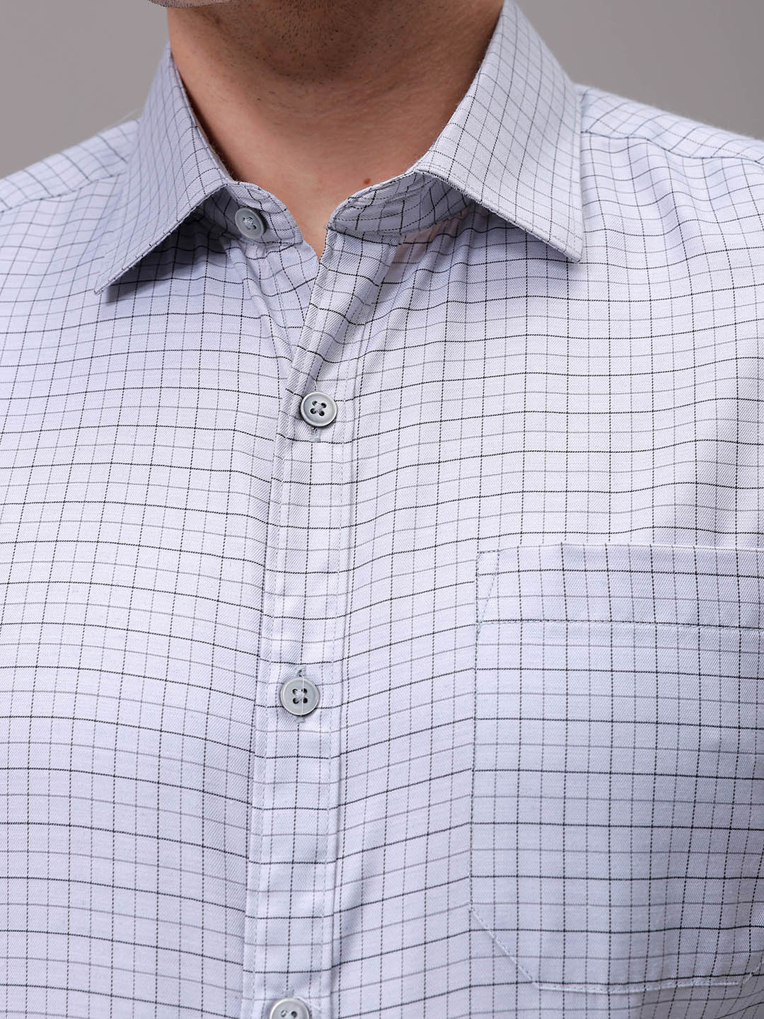 Men's Grey Slim Fit Checked Formal Shirt - Image 6