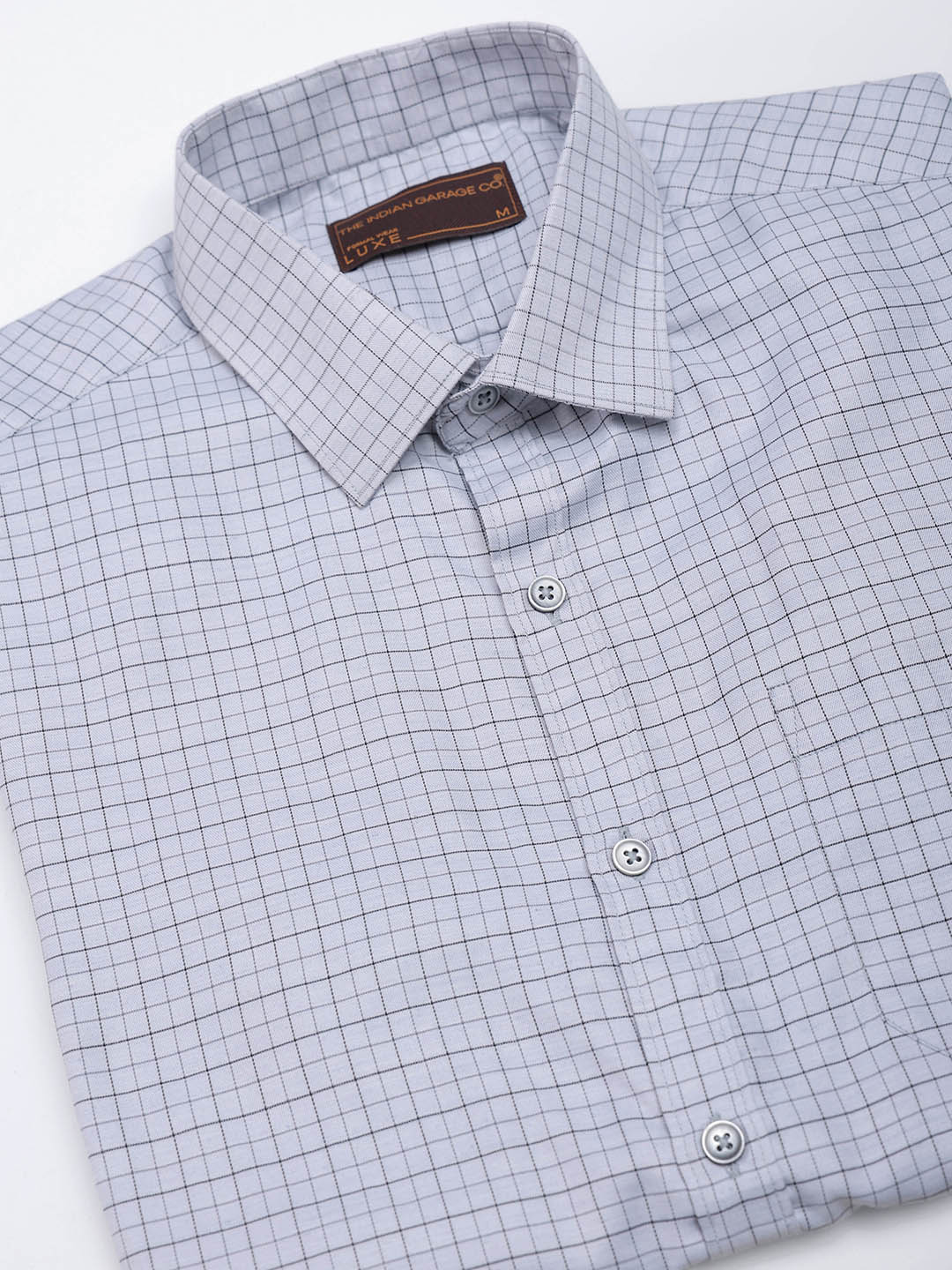 Men's Grey Slim Fit Checked Formal Shirt - Image 7