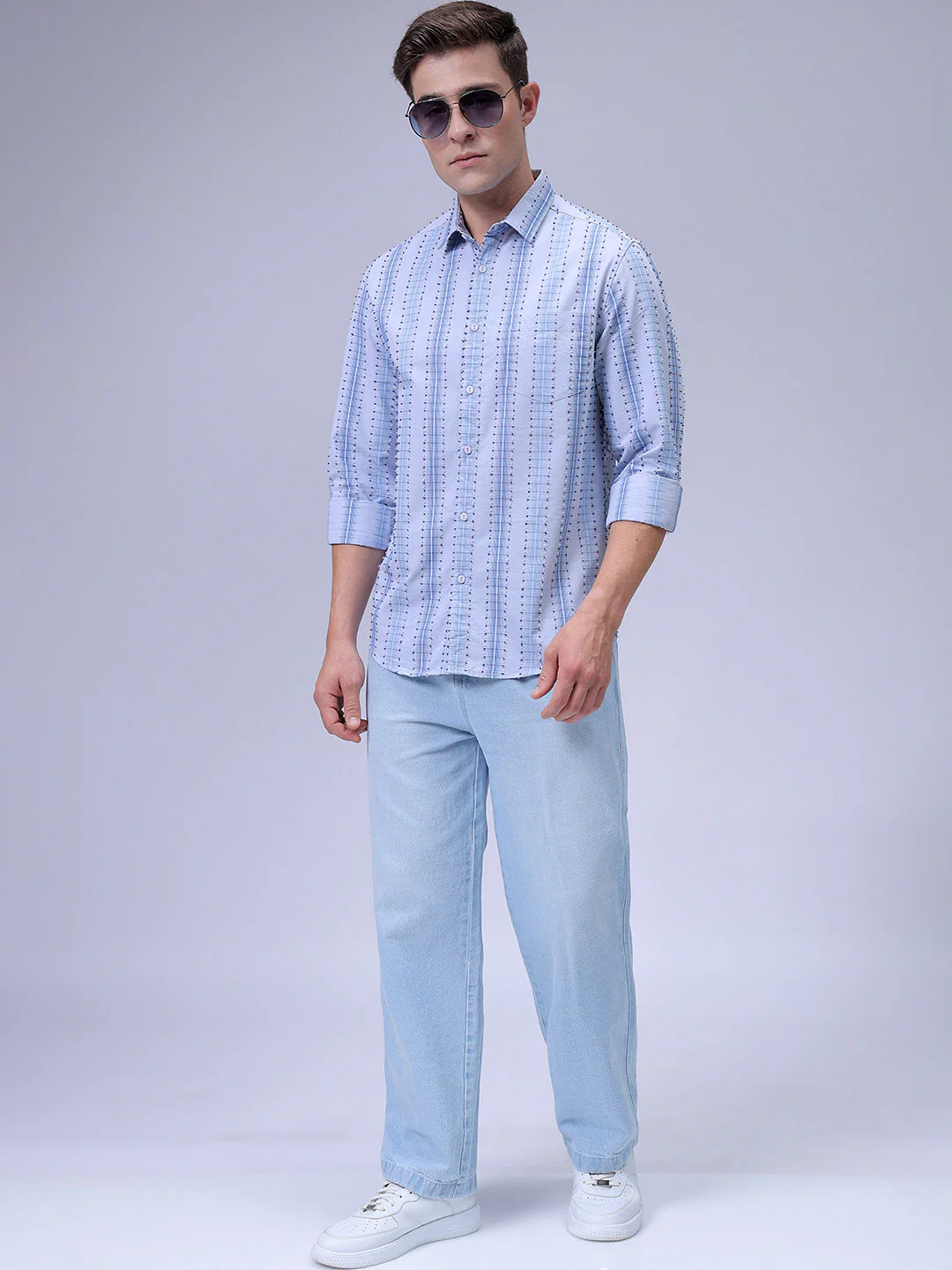 Men's Grey Slim Fit Textured Casual Shirt - Image 2
