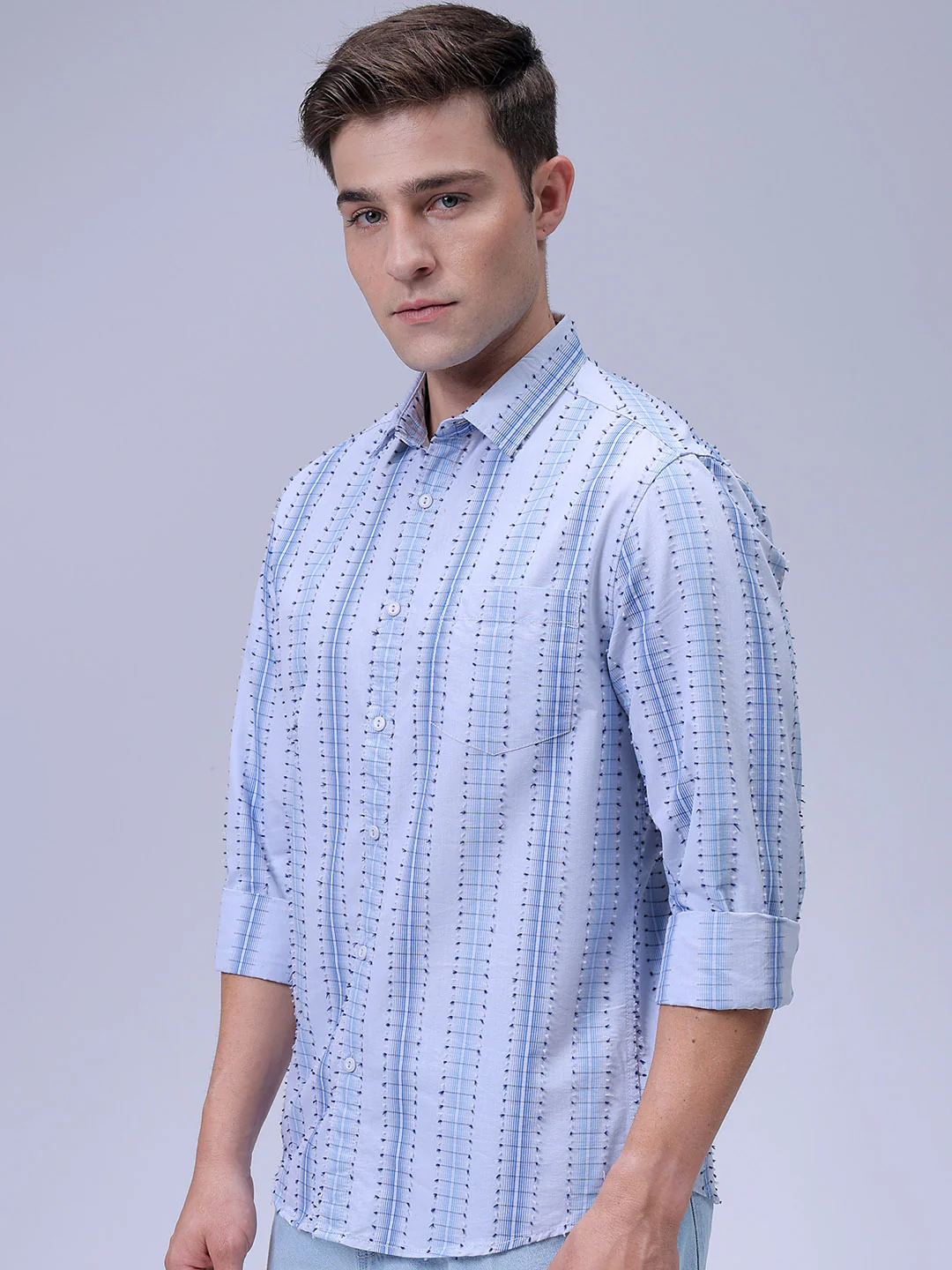 Men's Grey Slim Fit Textured Casual Shirt - Image 4