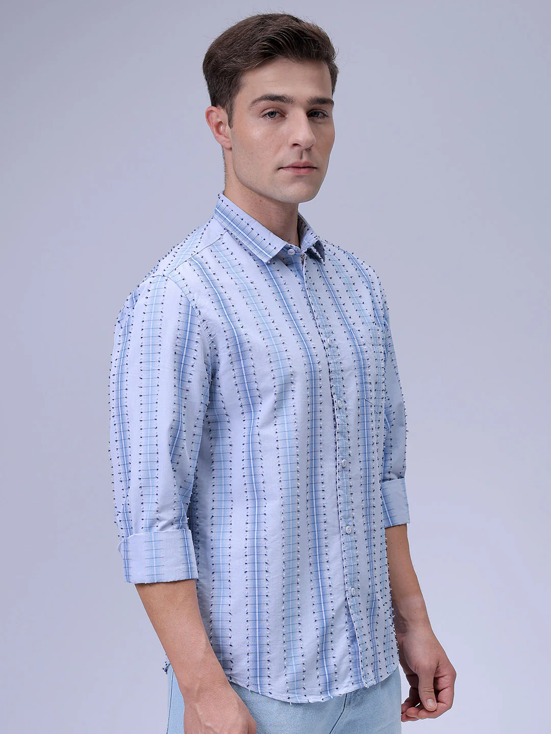 Men's Grey Slim Fit Textured Casual Shirt - Image 5