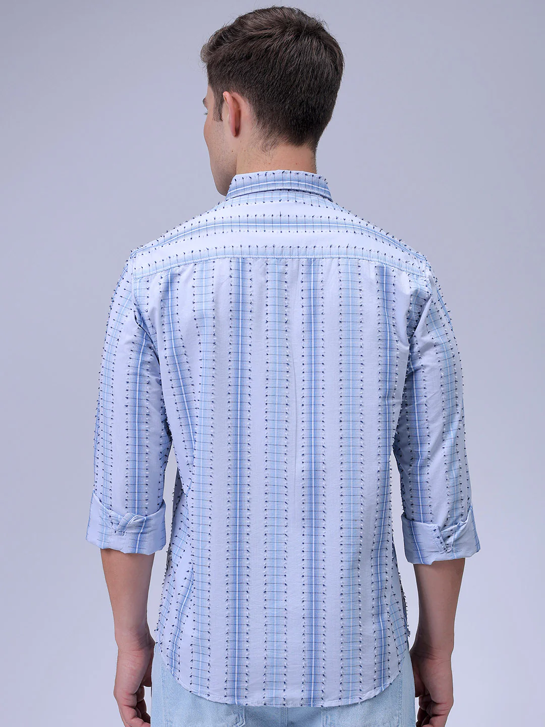 Men's Grey Slim Fit Textured Casual Shirt - Image 6