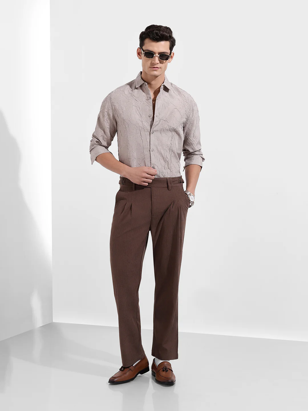 Men's Grey Slim Fit Textured Party Wear Shirt - Image 2