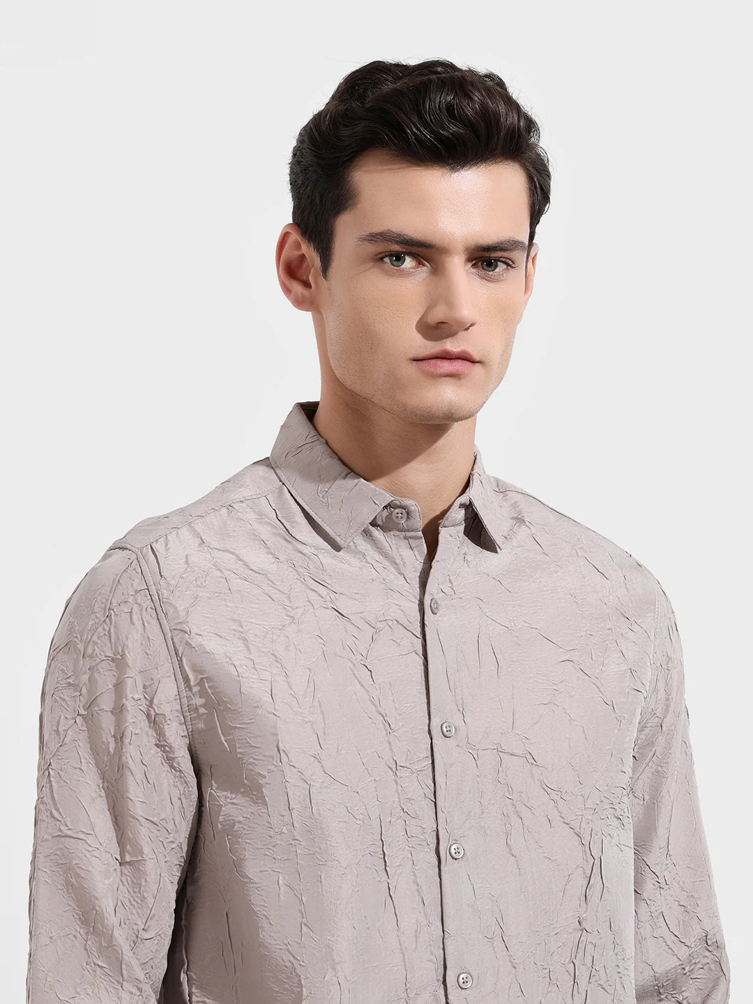 Men's Grey Slim Fit Textured Party Wear Shirt - Image 5