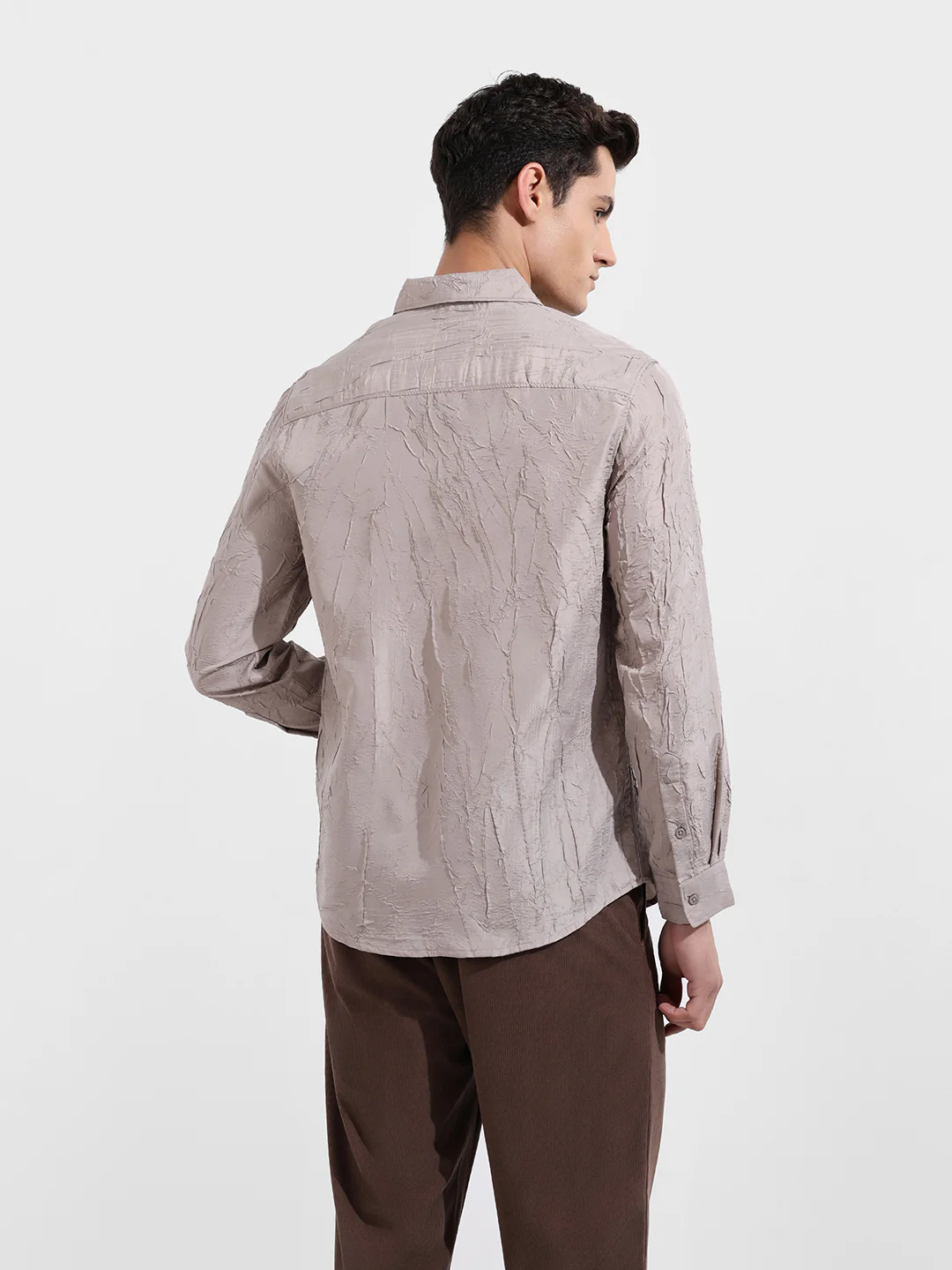 Men's Grey Slim Fit Textured Party Wear Shirt - Image 6