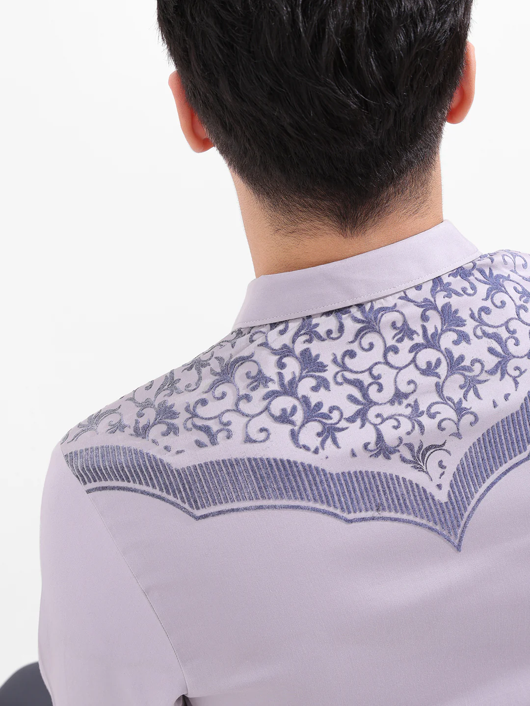 Men's Grey Slim Fit Embraided Party Wear Shirt - Image 3
