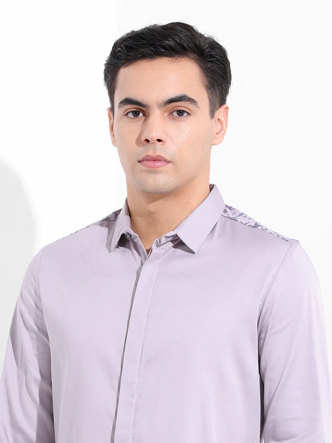 Men's Grey Slim Fit Embraided Party Wear Shirt - Image 6