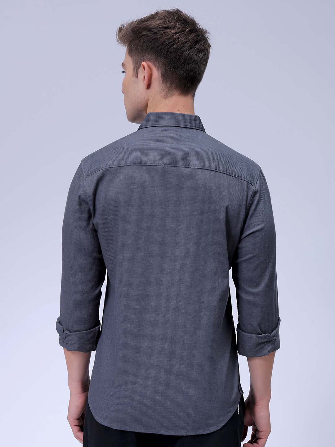 Men's Grey Slim Fit Solid Textured Shirt - Image 5