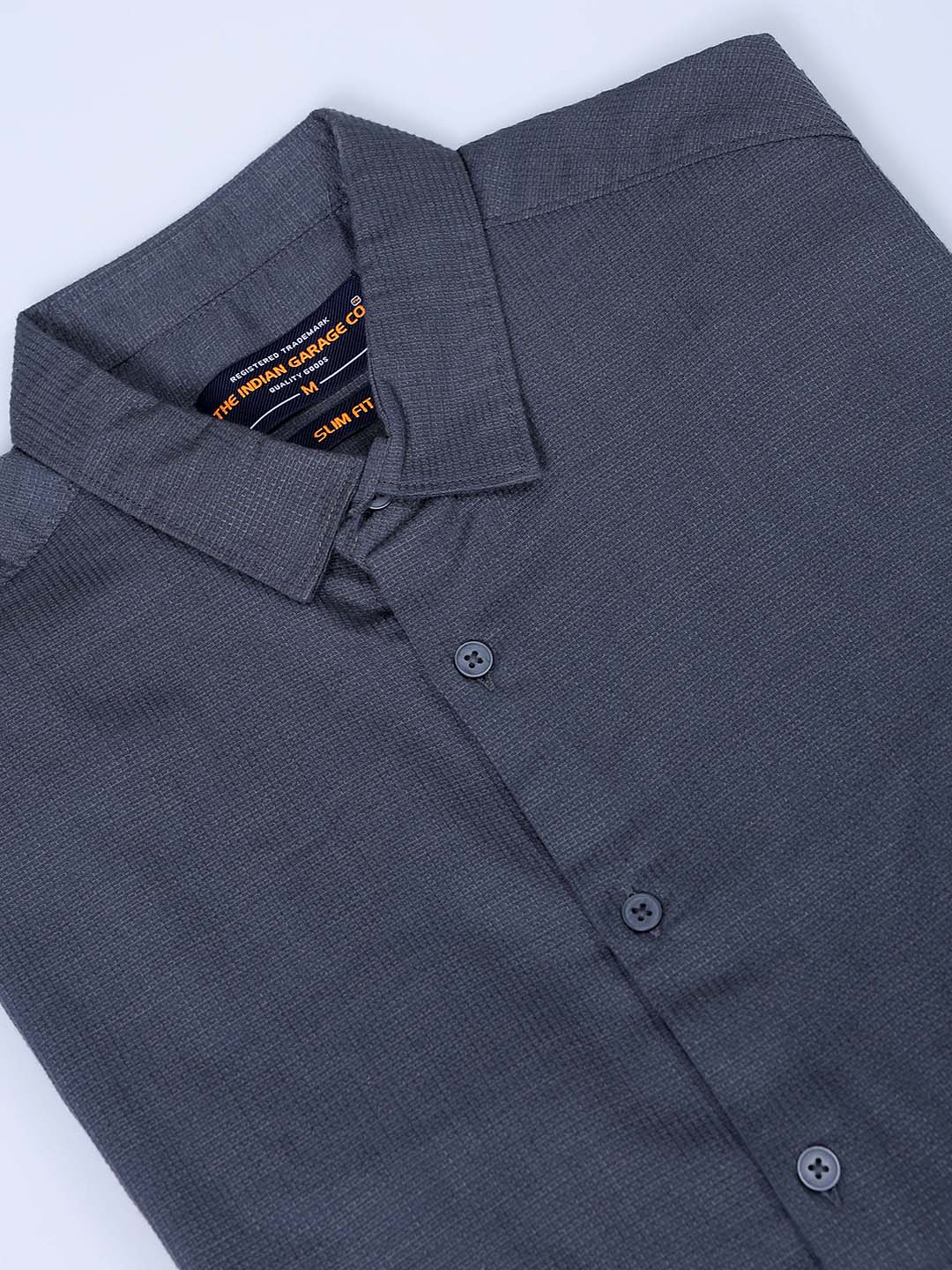 Men's Grey Slim Fit Solid Textured Shirt - Image 7