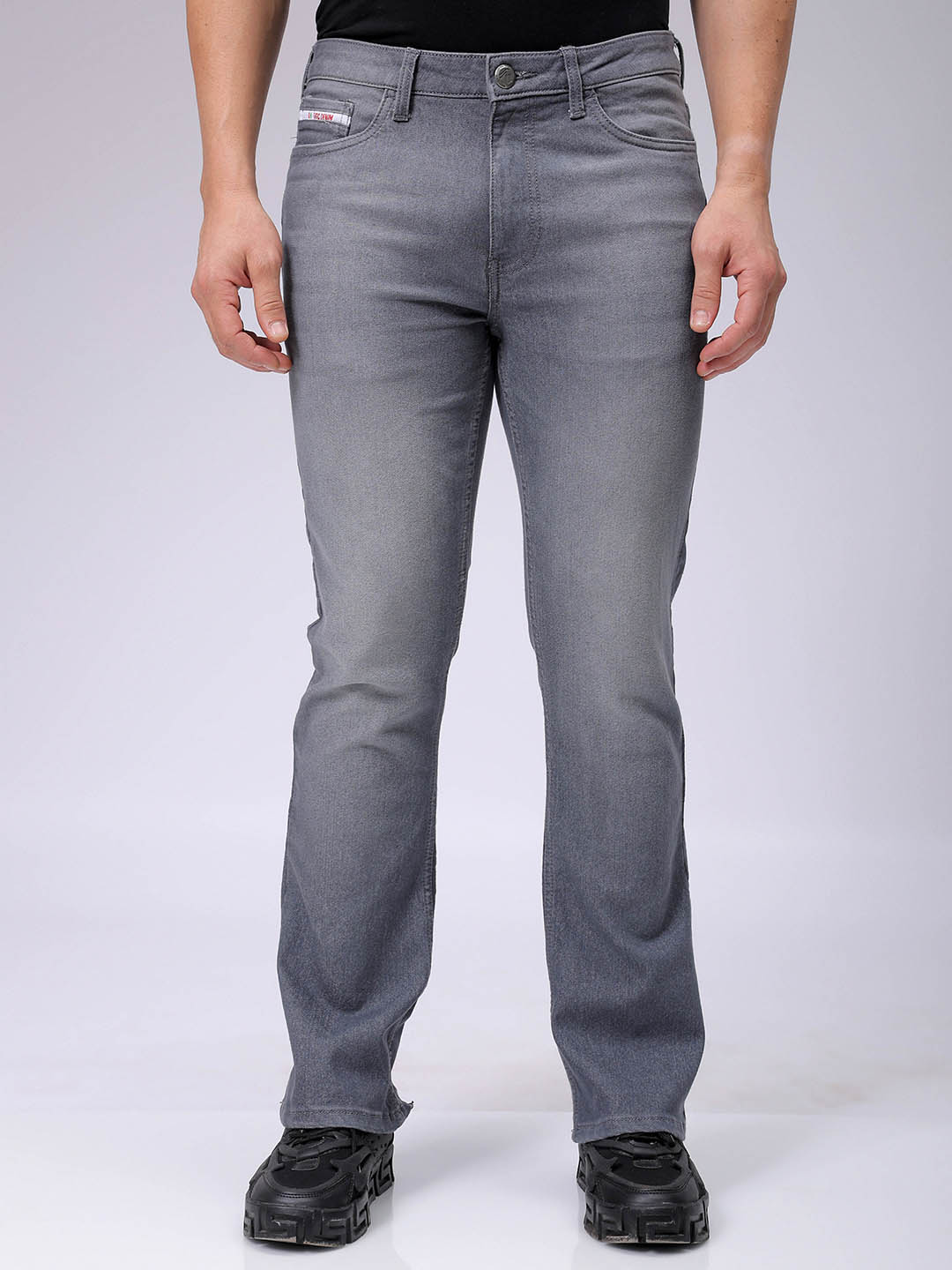 Men's Grey Slim Fit Solid Casual Jeans - Image 2