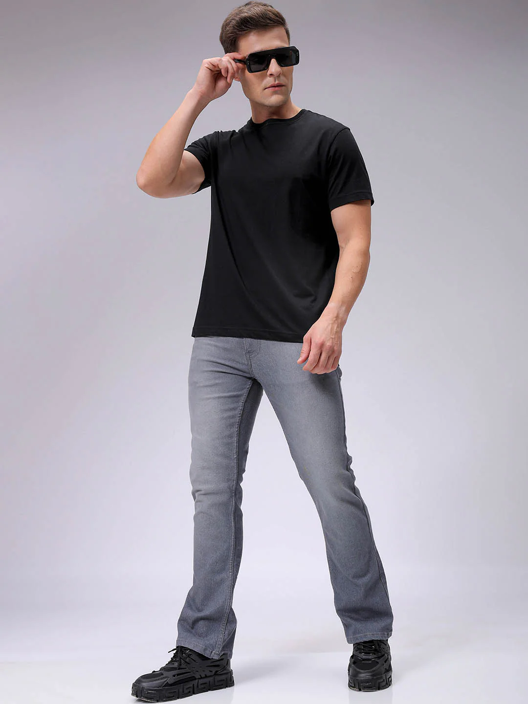 Men's Grey Slim Fit Solid Casual Jeans - Image 3