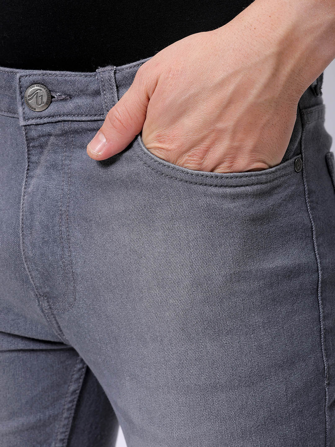 Men's Grey Slim Fit Solid Casual Jeans - Image 7
