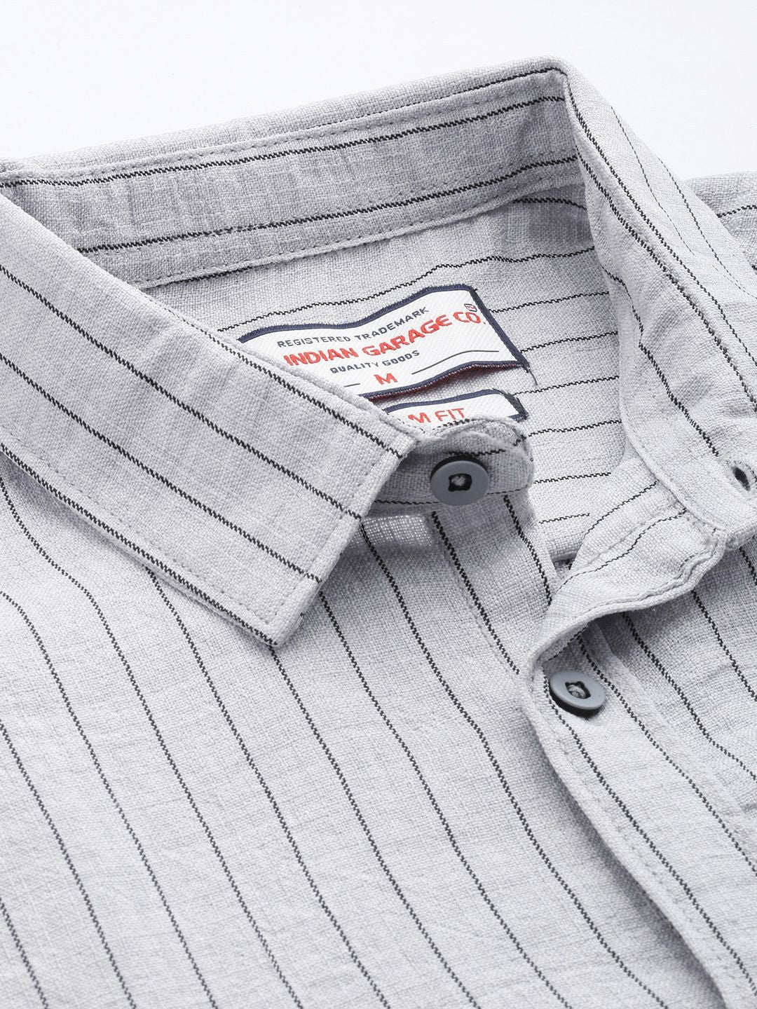 Men's Grey Slim Fit Striped Casual Shirt - Image 3