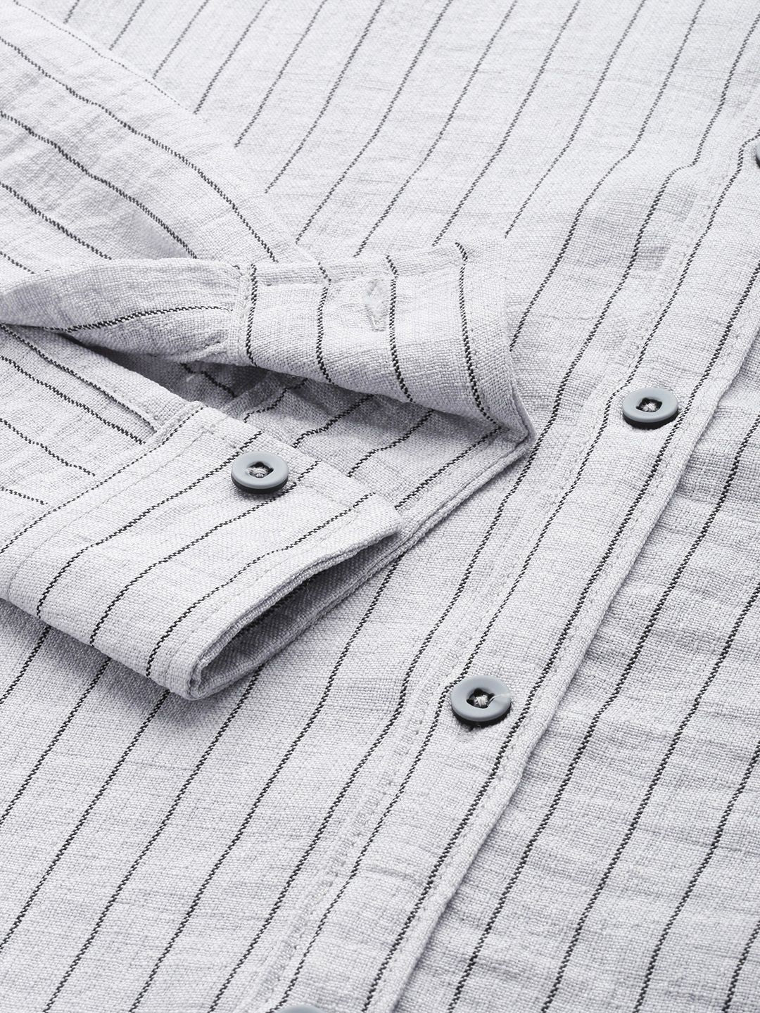 Men's Grey Slim Fit Striped Casual Shirt - Image 7
