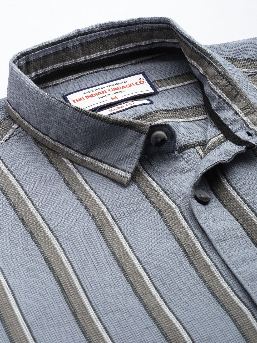 Men's Grey Slim Fit Striped Casual Shirt - Image 6