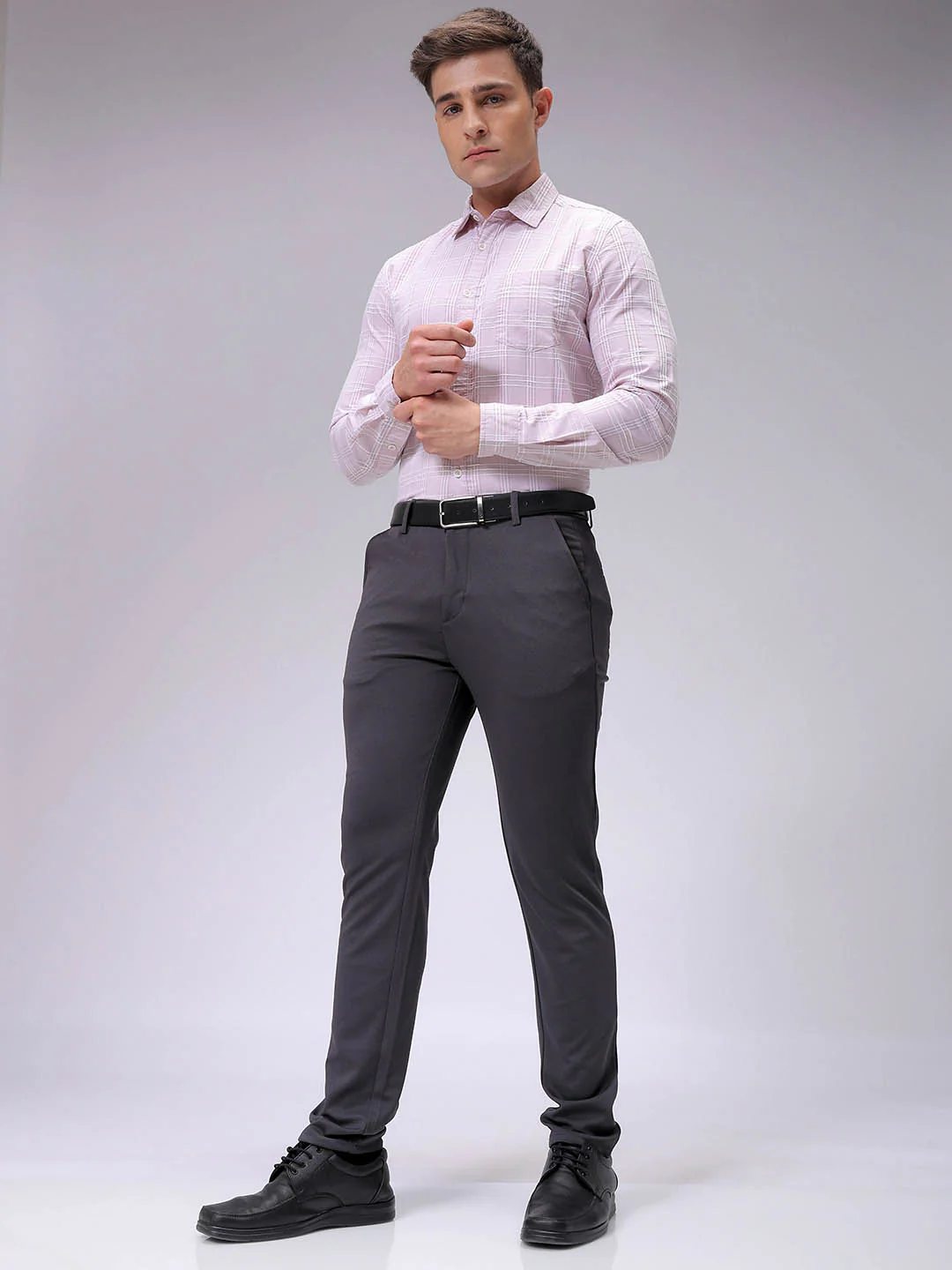Men's Dark Grey Slim Fit Textured Formal Trouser - Image 3