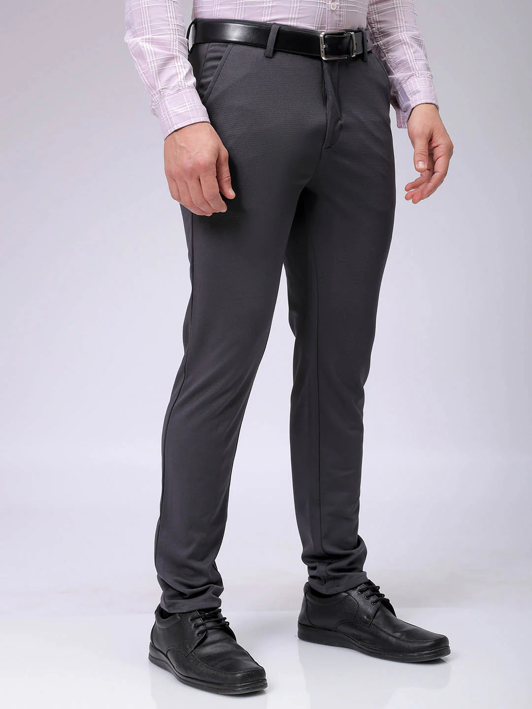 Men's Dark Grey Slim Fit Textured Formal Trouser - Image 4