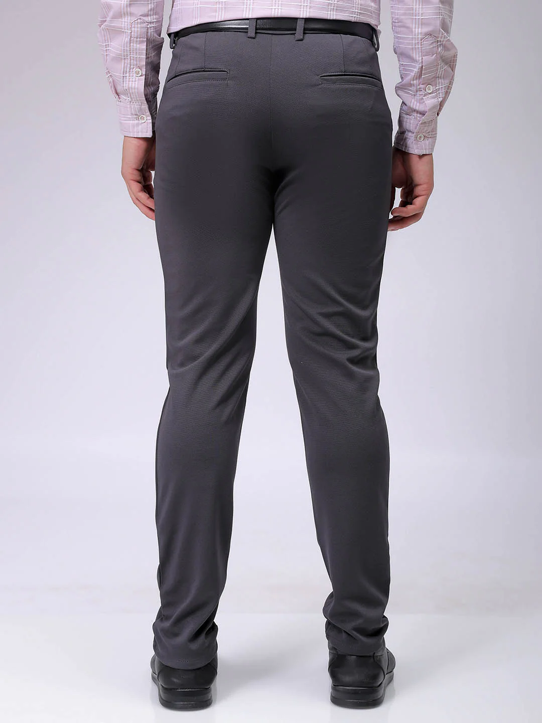 Men's Dark Grey Slim Fit Textured Formal Trouser - Image 5