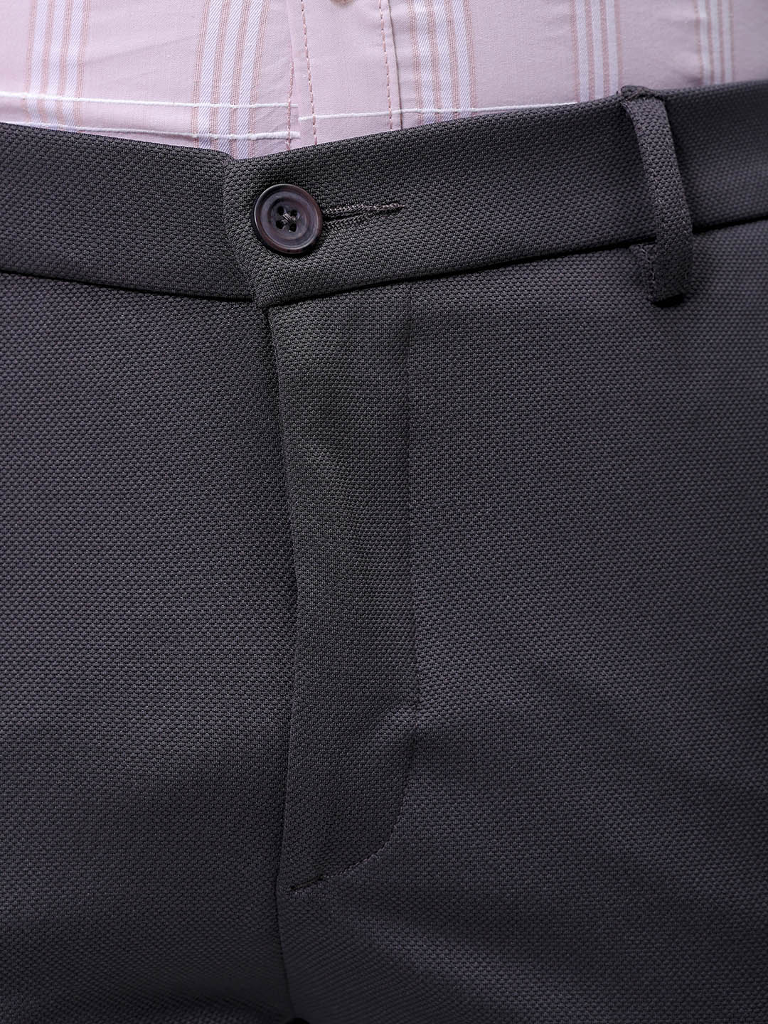 Men's Dark Grey Slim Fit Textured Formal Trouser - Image 6