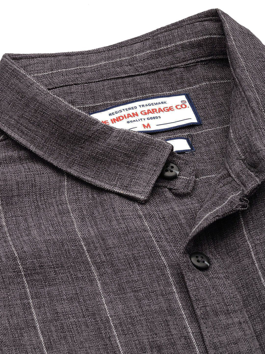 Men's Grey Slim Fit Striped Casual Shirt - Image 3