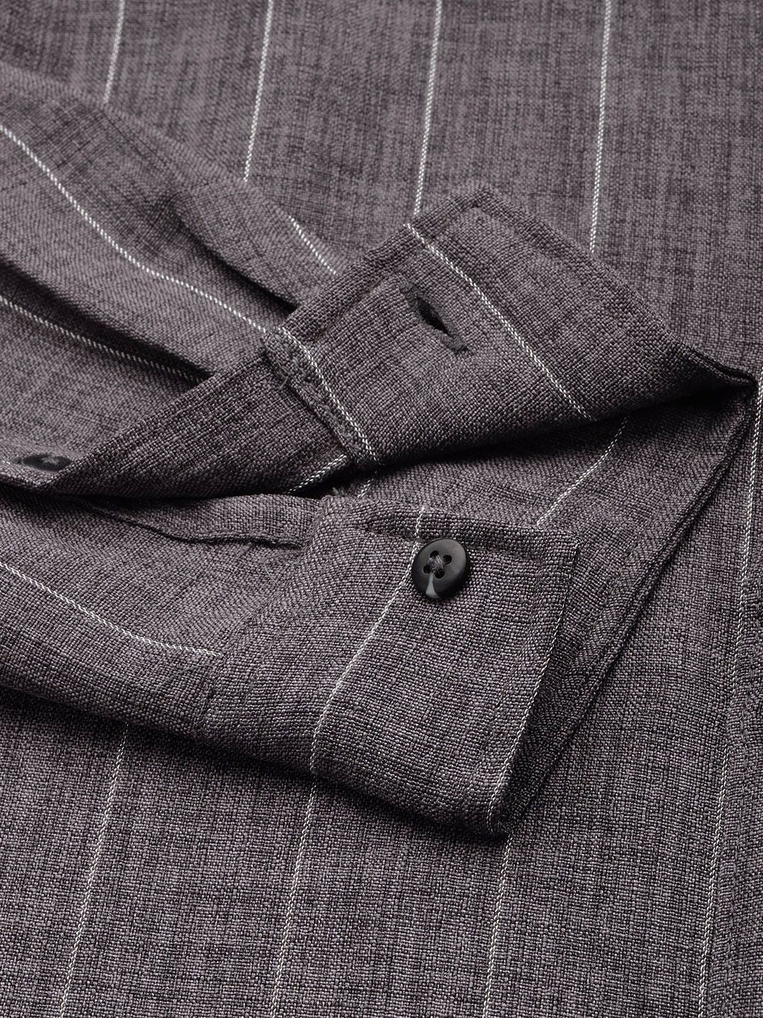 Men's Grey Slim Fit Striped Casual Shirt - Image 6