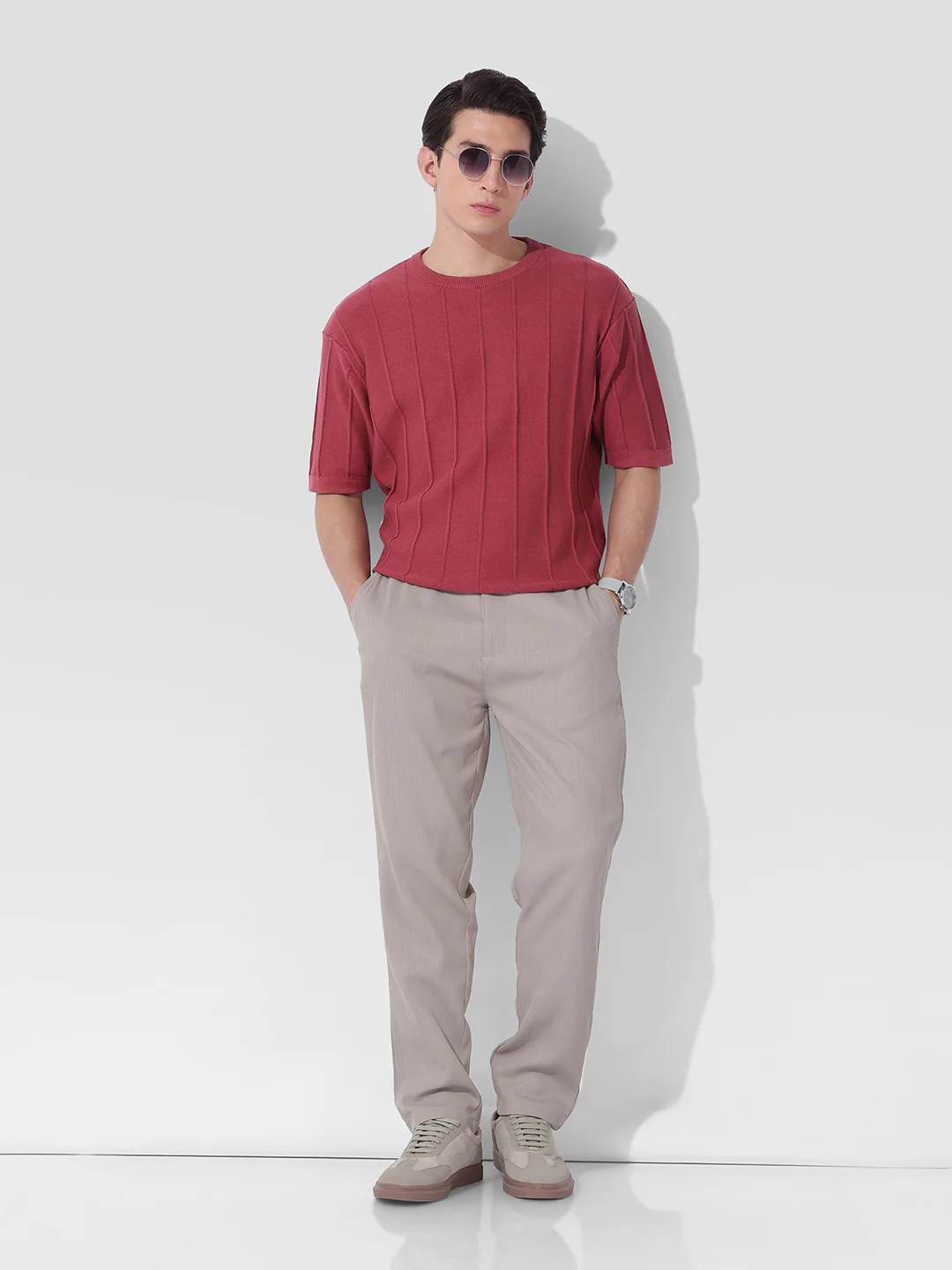 Men's Grey Regular Fit Solid Casual Trouser - Image 5