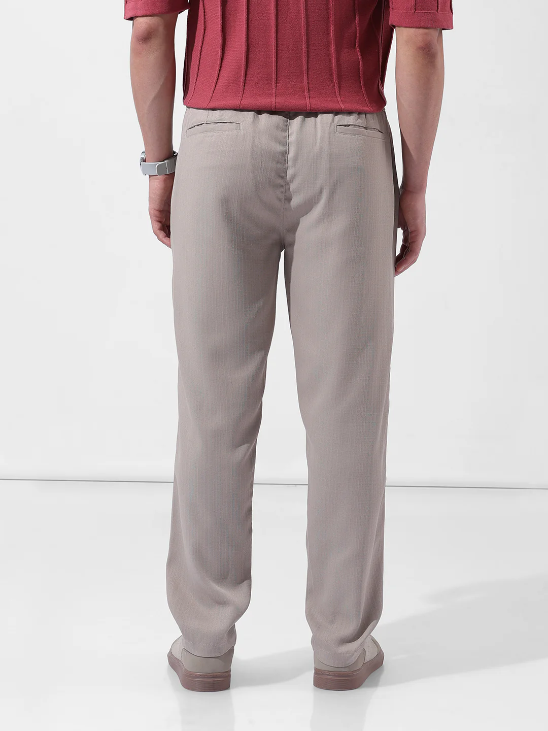Men's Grey Regular Fit Solid Casual Trouser - Image 6