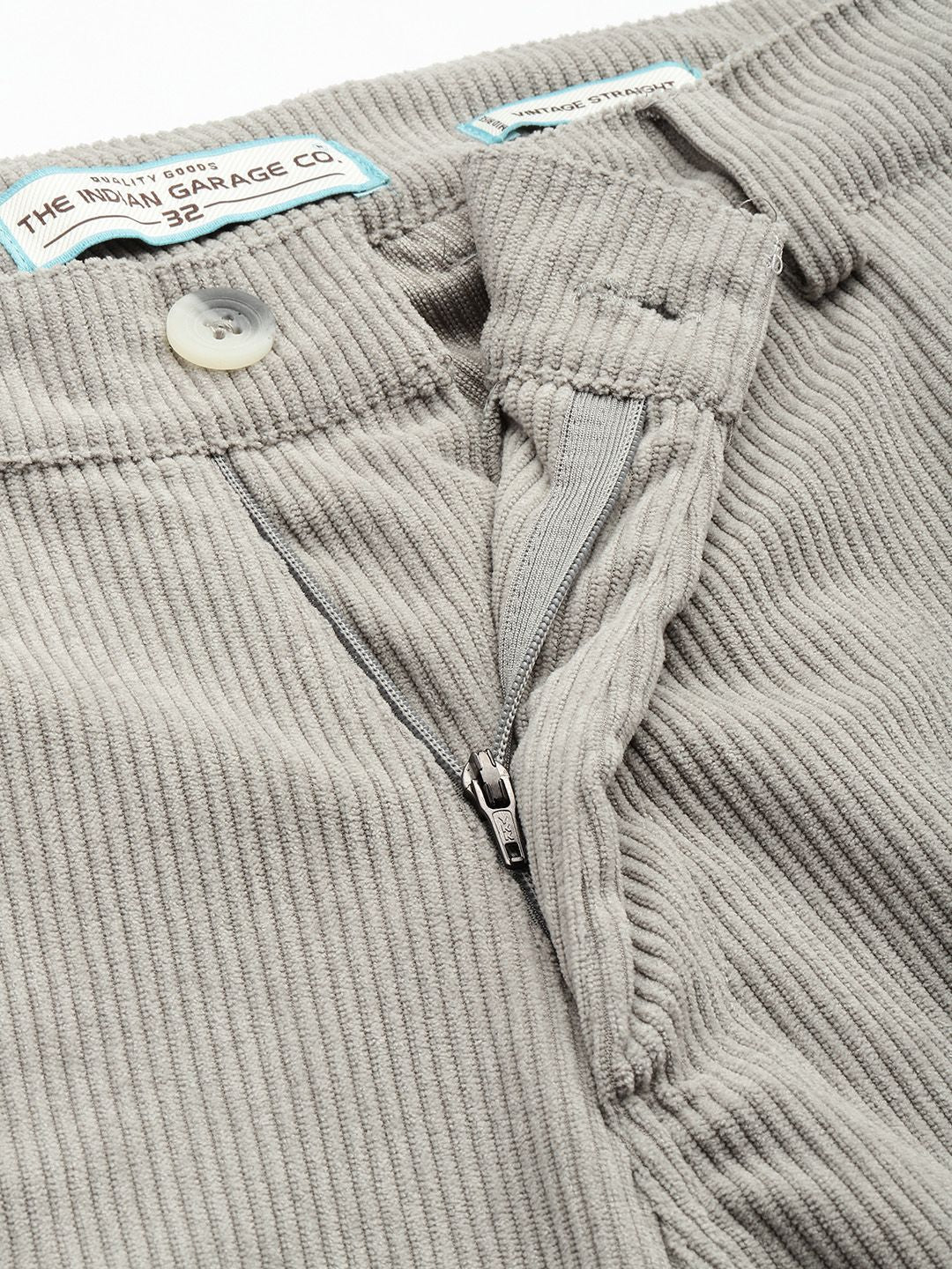 Men's Light Grey Regular Fit Textured Casual Trouser - Image 7