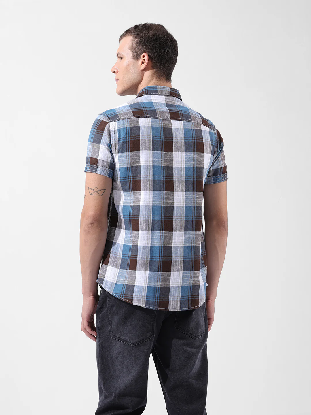 Men's Blue Slim Fit Checked Casual Shirt - Image 5